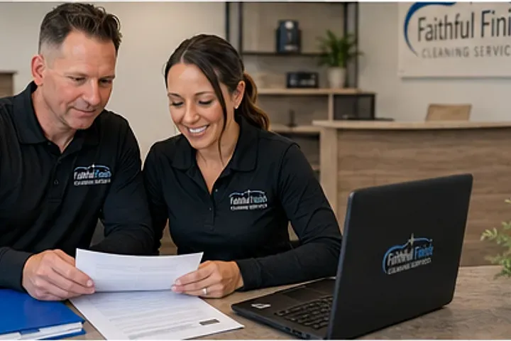 Faithful Finish owners reviewing a customized cleaning plan